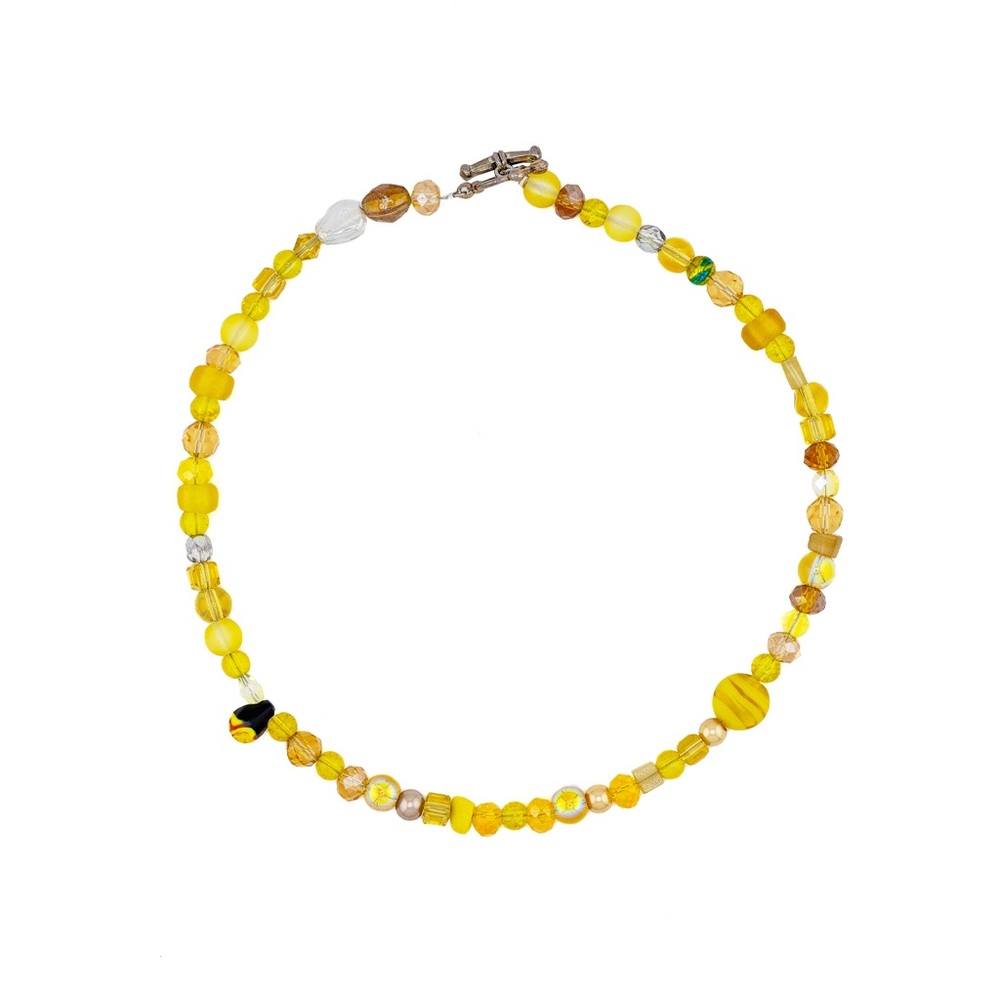 homemade yellow glass beaded necklace